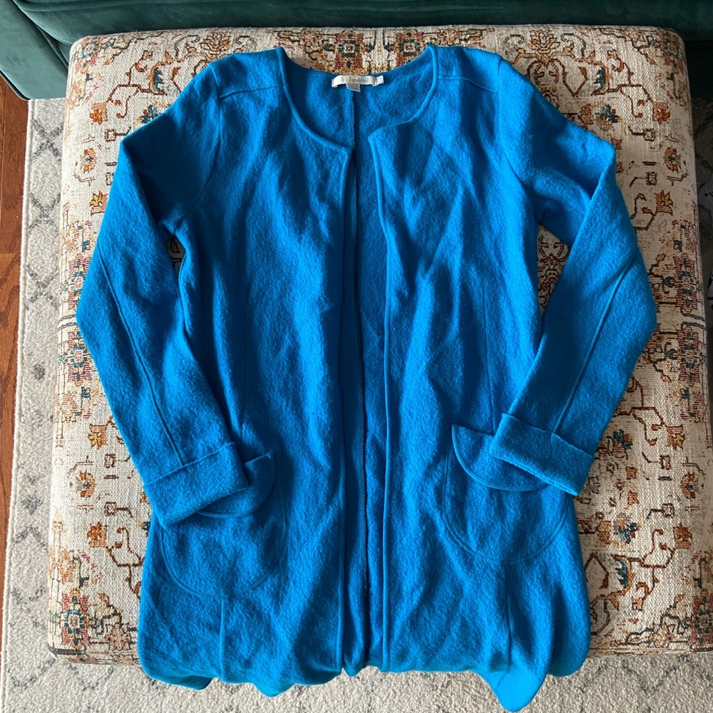 Boden bright blue boiled wool duster cardigan.